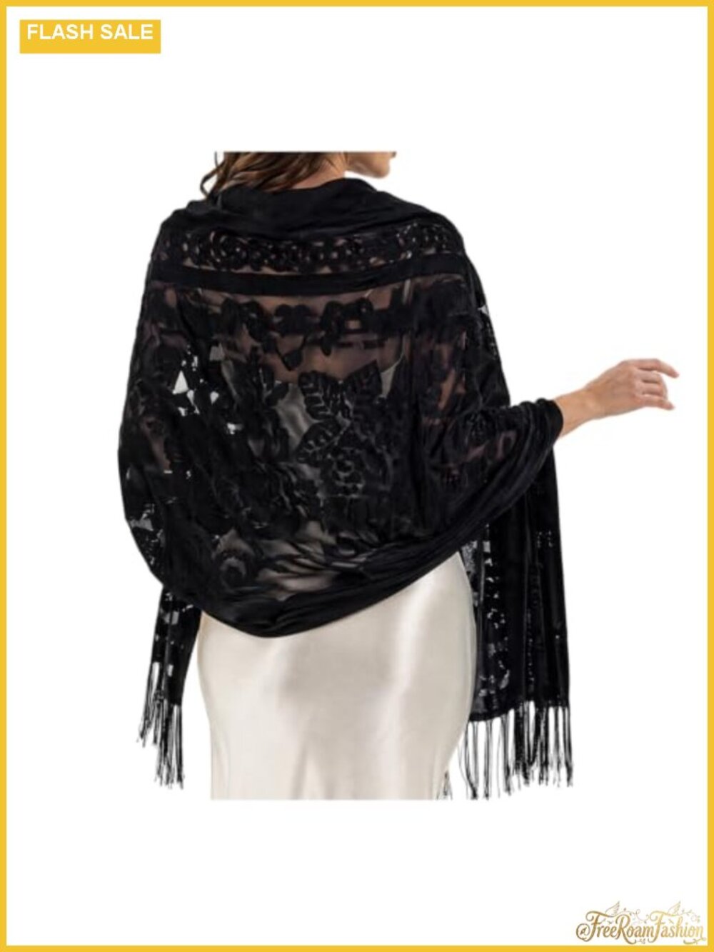 Velvet Floral Fringe Shawl Wrap Women Formal Evening Wrap One Size
